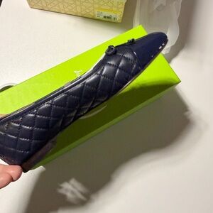 Sam Edelman Quilted Navy Leather Ballet Flat with Bow Accent